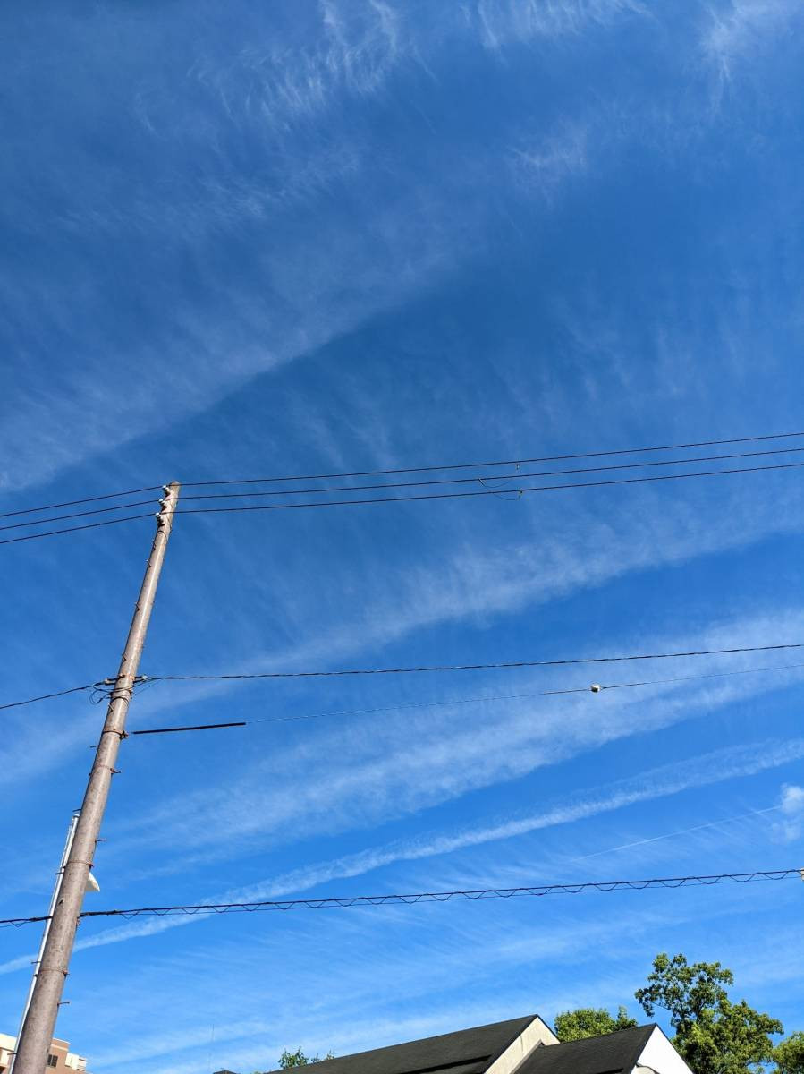 夏を象徴するような青い空・・・すじ雲を見上げていたら、飛行機が行きかう姿も・・・ 窓ドア京橋駅前店のブログ メイン写真